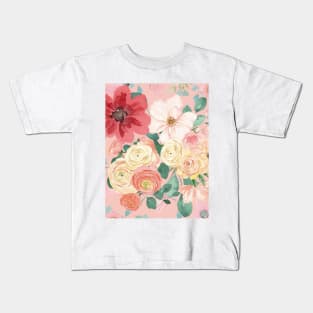 Impresión digital de flores en tonos rosas y violetas Kids T-Shirt